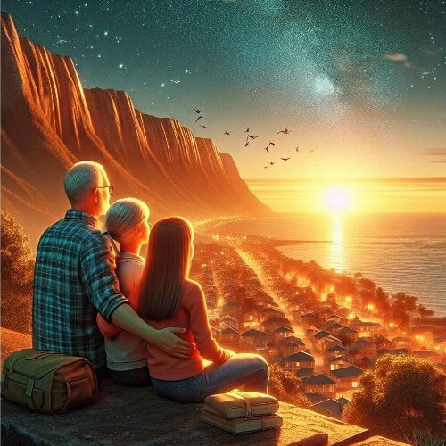 Ai generated family watching sunset Ai generated family watching sunset