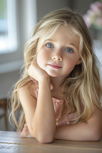 Ai generated girl with her hand under her chin. 