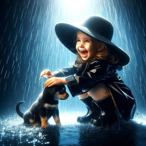 Ai girl in the rain.