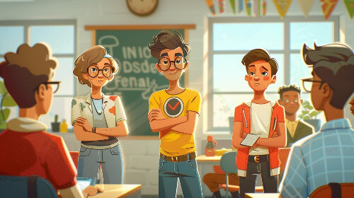 Animated classroom of boys