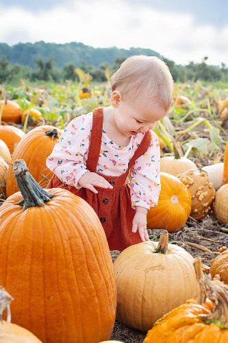 Baby girl walking in field