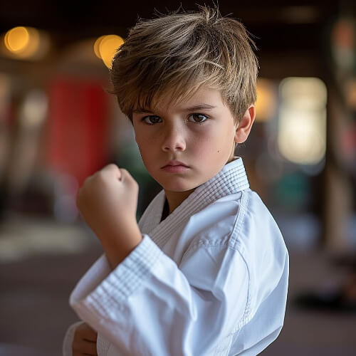 Boy practicing karate.