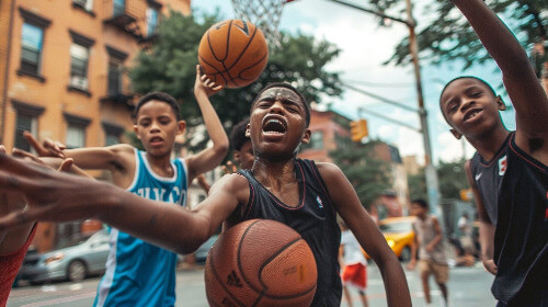 Boys playing basketball.