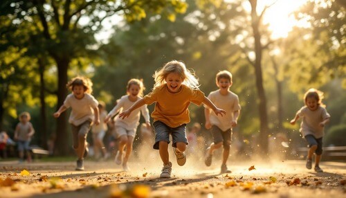 Children out and about running