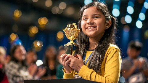 Child success, holding trophy