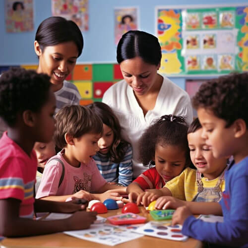 Teacher with children early learning