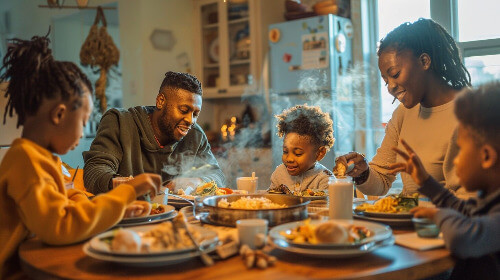 Family eating dinner. Family eating dinner.