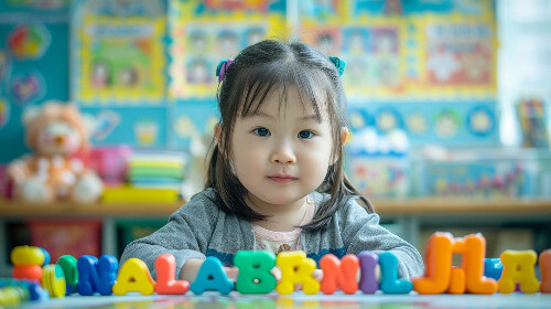 Girl with letter magnets