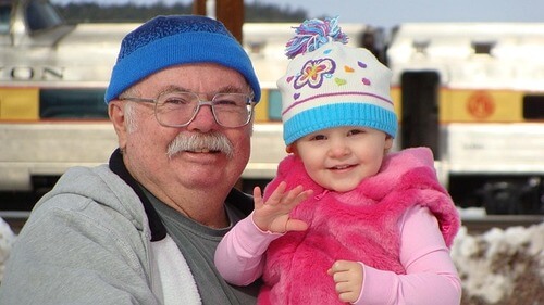 Grandpa with granddaughter sitting on his knee