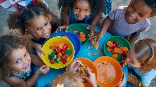 Kids enjoying healthy snacks Kids enjoying healthy snacks