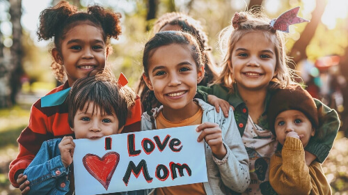 Kids holding an I love you sign.