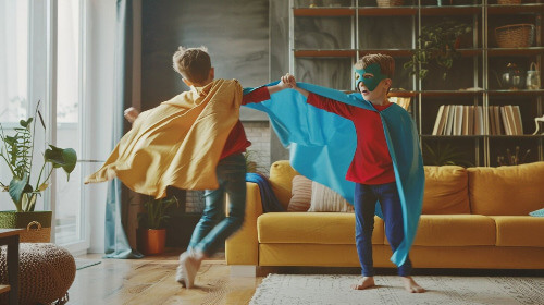 Kids playing superhero