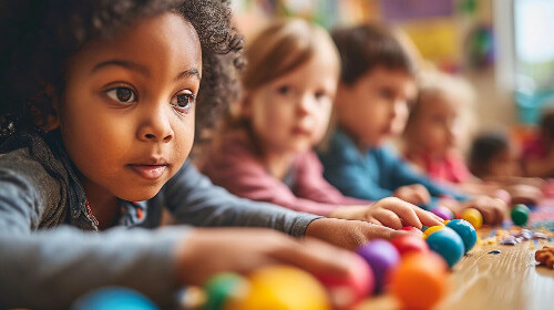 kids playing with colored balls