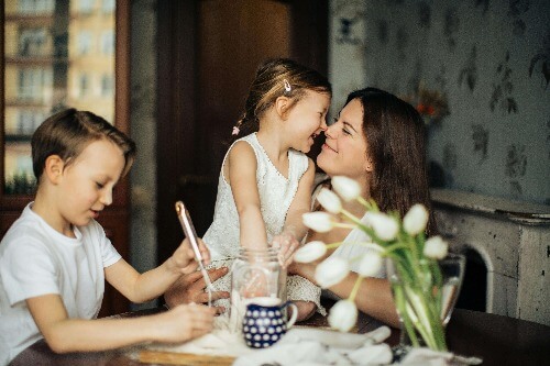 Mom, boy and girl.