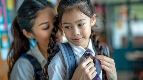 Mom and daughter school.