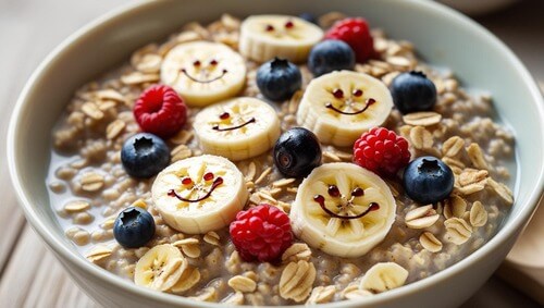 Toddler Meal Ideas - oatmeal and fruit faces