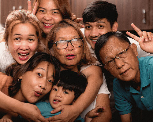 Family with grandparents. 