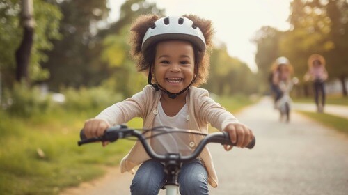 Girl riding her bike.