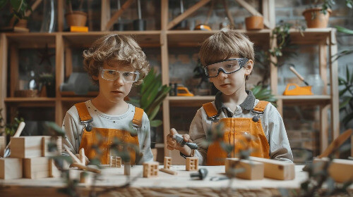 Boys in workshop.