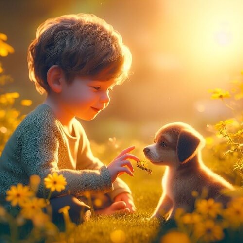 Ai generated boy and dog.