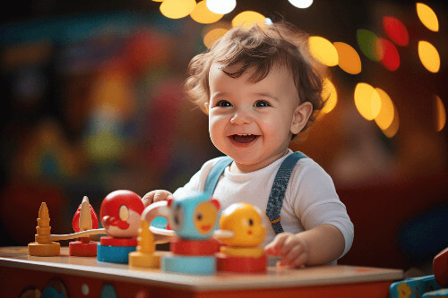 Toddler sitting at table.