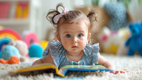 Baby looking at picture book.
