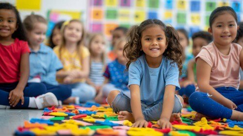 Kids sitting on floor at school