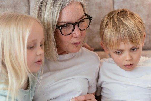 Grandmother with grandchildren.