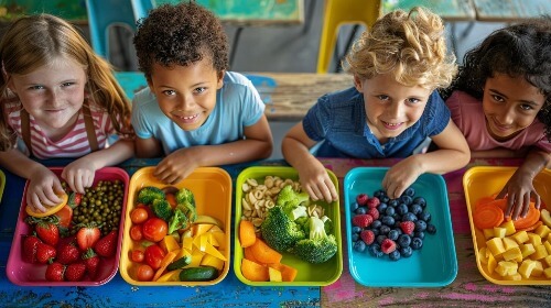 Kids eating healthy snacks.