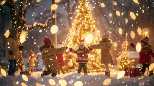 Kids playing outdoors in the winter,