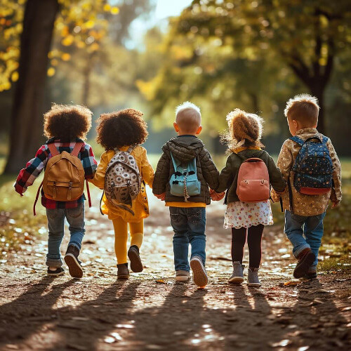 Kids walking home together.