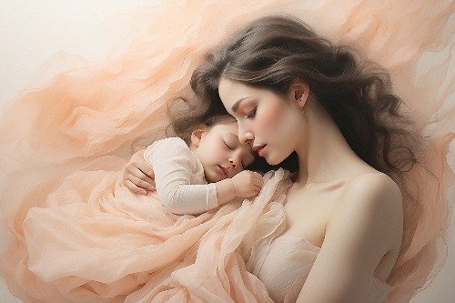 Mom lying with daughter.