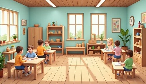 Children receiving an education in Montessori School