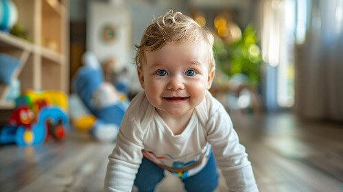 Noah crawling.
