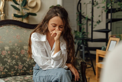 Woman upset and crying.